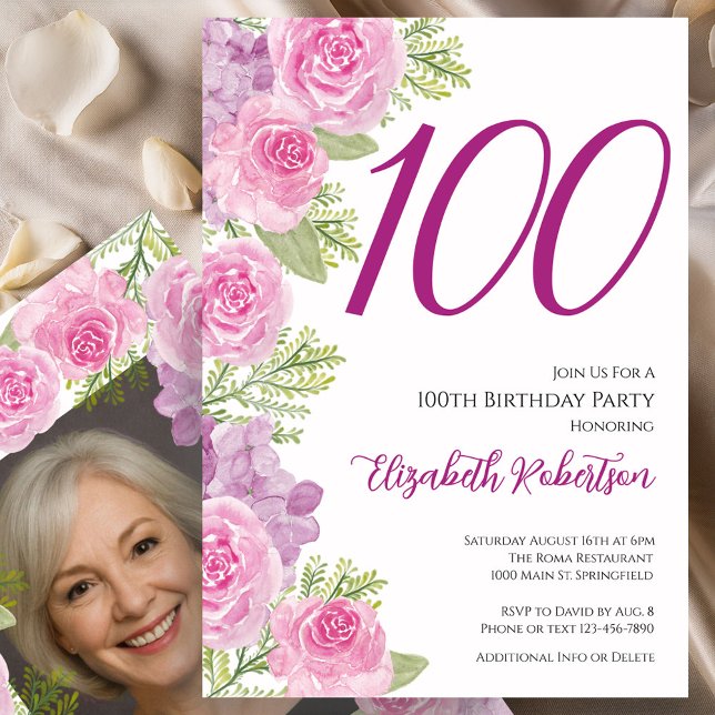Convites Modelo de foto personalizado de rosas cor-de-rosa  (Criador carregado)