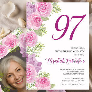 Convites Modelo de foto personalizado de rosas cor-de-rosa
