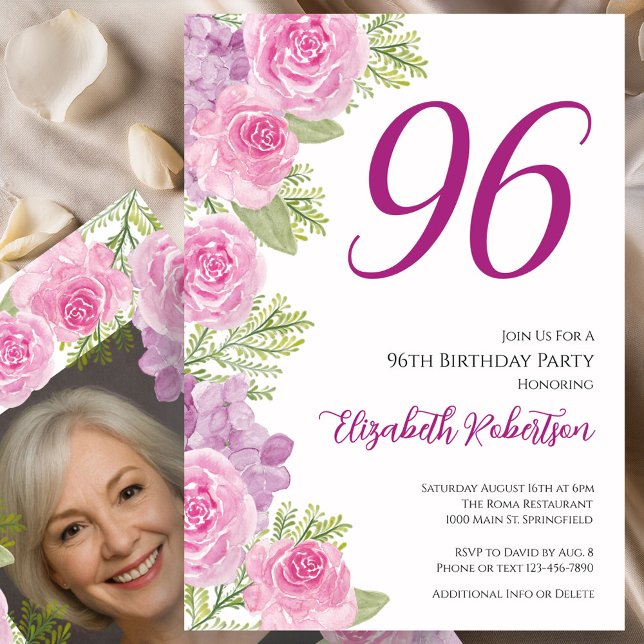 Convites Modelo de foto personalizado de rosas cor-de-rosa  (Criador carregado)