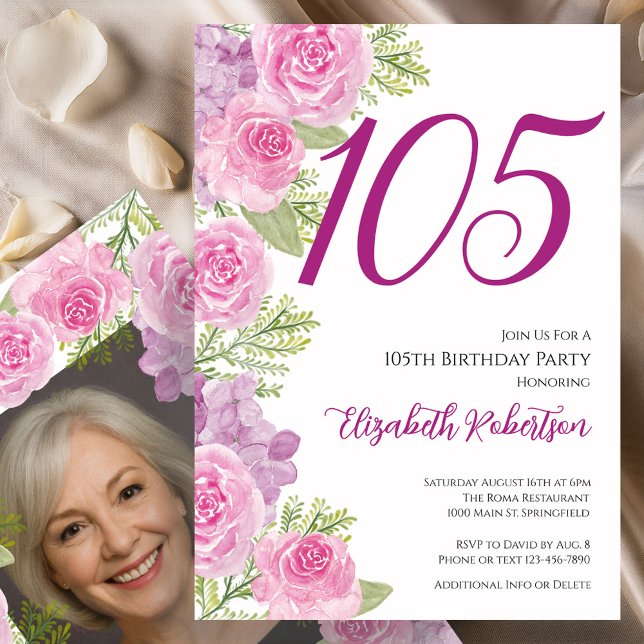 Convites Modelo de Foto Personalizado de Rosas Cor-de-Rosa  (Criador carregado)