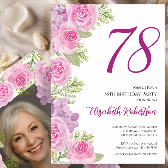 Convites Modelo de foto personalizado de rosas rosa para 78 (Criador carregado)