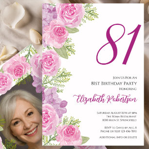 Convites Modelo de foto personalizado de rosas rosa para 81