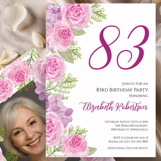 Convites Modelo de foto personalizado de rosas rosa para 83 (Criador carregado)