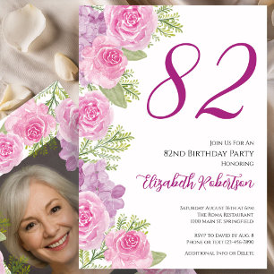 Convites Modelo de Foto Personalizado de Rosas Rosas para 8