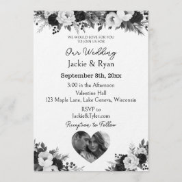 Convites Modelo de Foto Preto e Branco Casamento Botânico