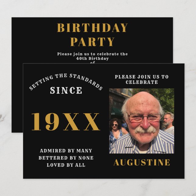 Convites Modelo de Fotografia de Aniversário, Chic Black El (Frente/Verso)