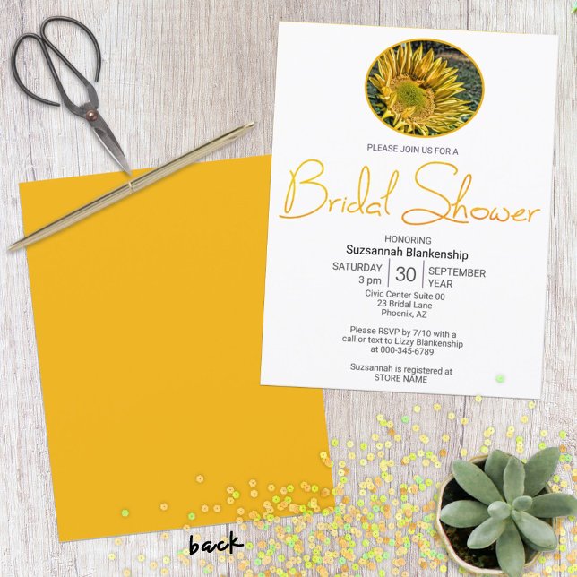Convites Modelo de fotografia de girassol da borda superior (double sided invitation)