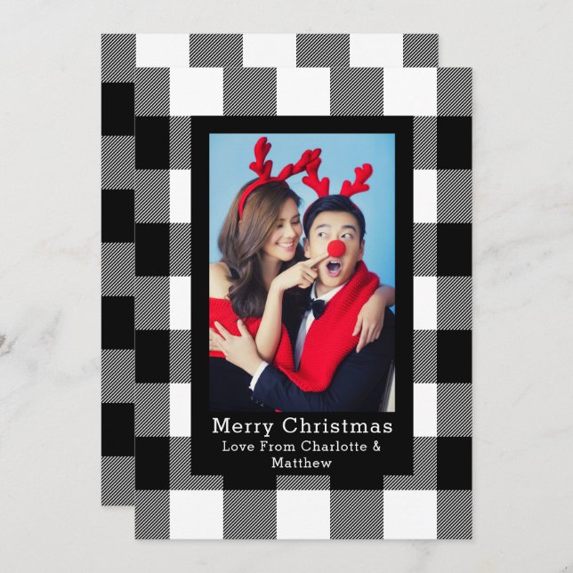 Convites Modelo de Fotografia de Padrão de Xadrez Buffalo P (Frente/Verso)