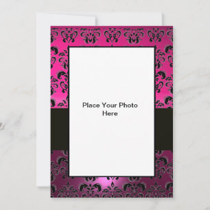 CONVITES MODELO DE FOTOGRAFIA DE PINK PURPLE BLACK DAMASK,
