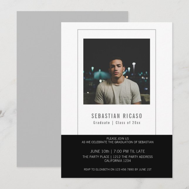Convites Modelo de Fotografia do formando Preto Personaliza (Frente/Verso)
