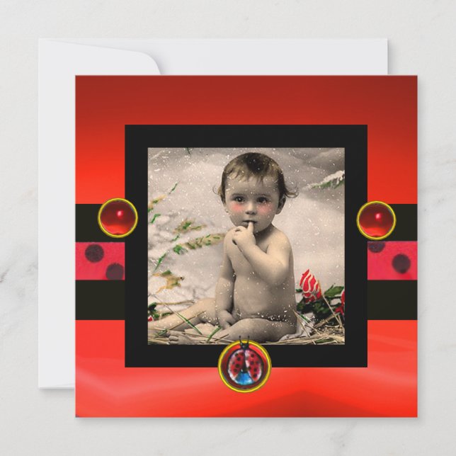 Convites Modelo de Fotografia do Monograma LADYBUG BRANCO V (Frente)