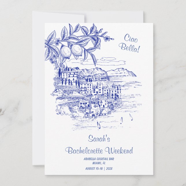Convites Modelo de Itinerário de Despedida de Solteira Ciao (Frente)