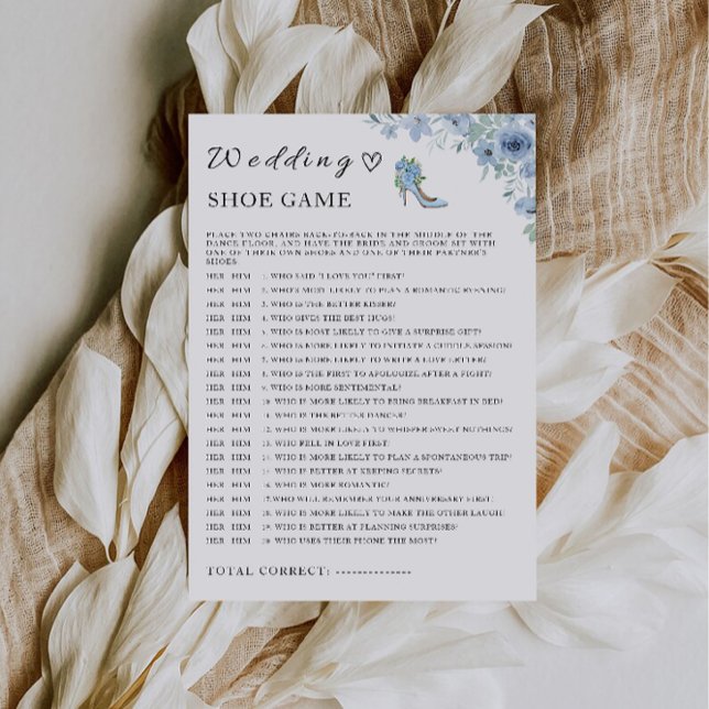 Convites Modelo de Jogo Calçado de Casamento Azul, (Blue Wedding Shoe Game Template, Invitation)
