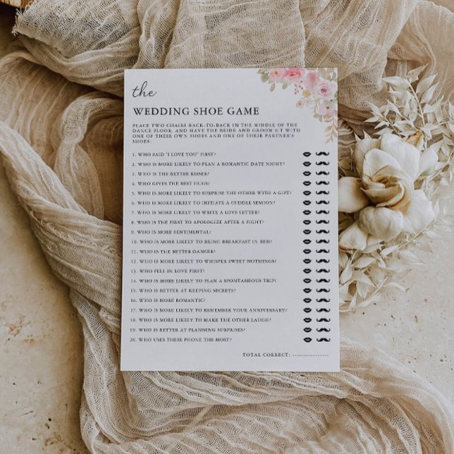 Convites Modelo de Jogo Calçado de Casamento rosa, (Rose Wedding Shoe Game Template, Invitation)