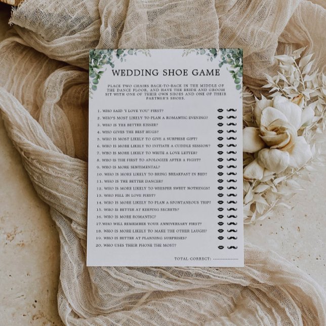 Convites Modelo de Jogo Calçado de Casamento Verde, (Greenery Wedding Shoe Game Template, Invitation)