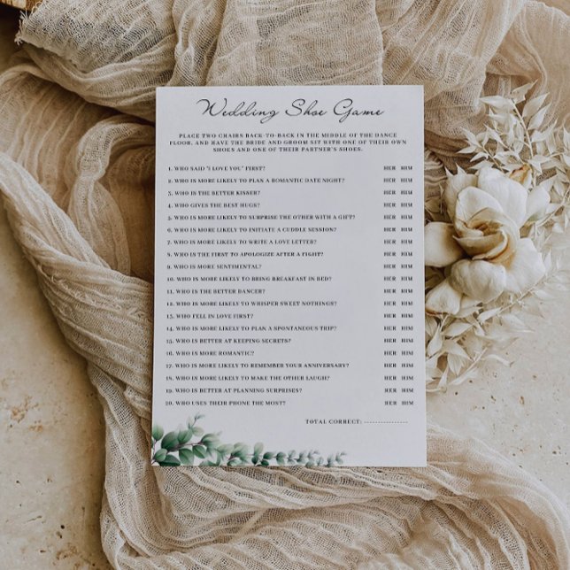 Convites Modelo de Jogo Calçado de Casamento Verde, (Greenery Wedding Shoe Game Template, Invitation)