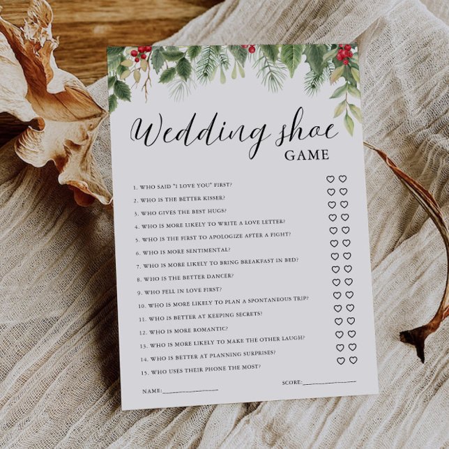 Convites Modelo de Jogo de Sapato de Casamento de Natal, Mi (Christmas Wedding Shoe Game Template, Minimalist Invitation)