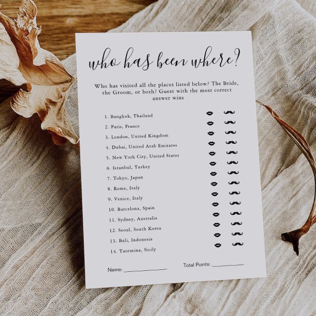 Convites Modelo de Jogo para Chá de Noiva | Quem Estive Ond (Bridal Shower Game Template | Who Has Been Where)