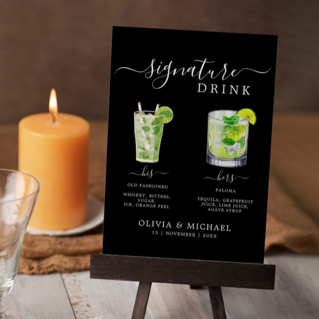 Convites Modelo de Letreiro de Drinks Especiais, Coquetel E (Signature Drinks Sign Template, Signature Cocktail Invitation)