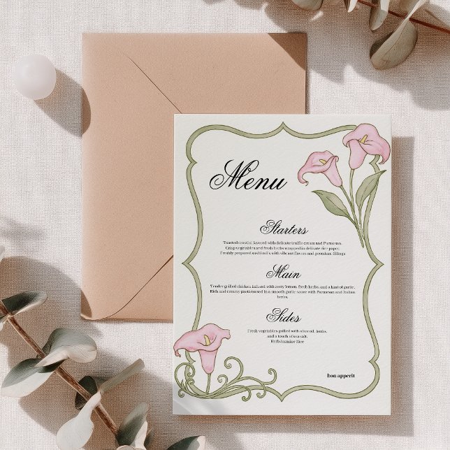 Convites Modelo de Menu de Casamento com Lírio Calla Borgon (Criador carregado)
