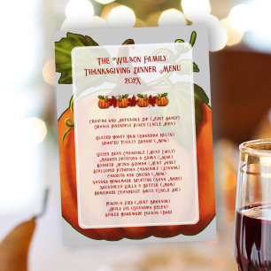 Convites Modelo de Menu de Jantar de Ação de Graças de Abób