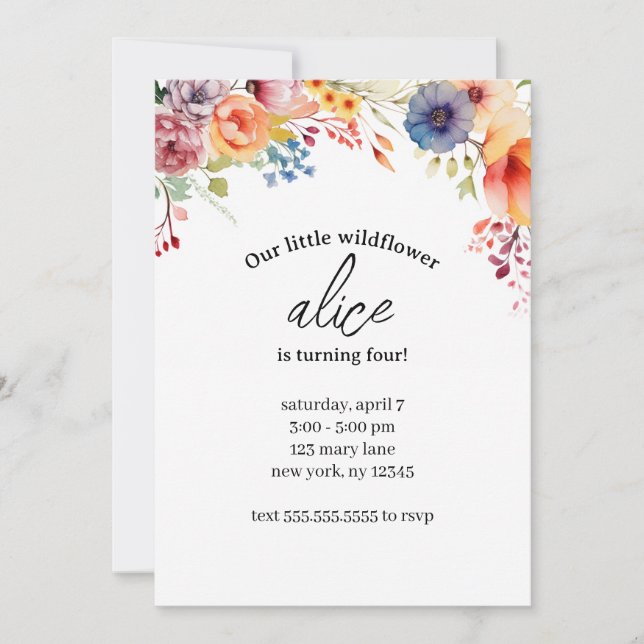 Convites Modelo de Modelo de Festa de Aniversário de Flor S (Frente)