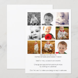 Convites Modelo de Nove Fotos Personalizadas