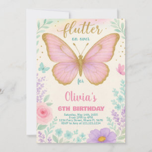 Convites Modelo de Partido Floral Editável para Meninas