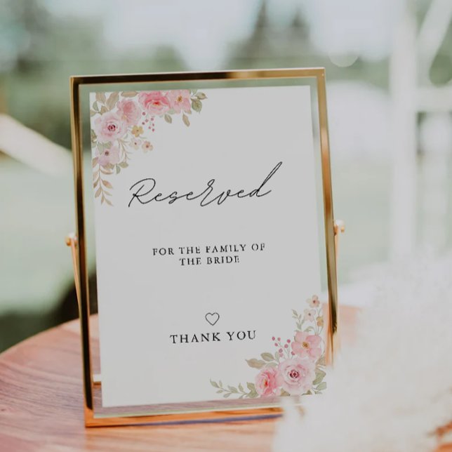 Convites Modelo de Placa de Reserva para Família da Noiva e (Rose Wedding Reserved Bride's family Sign Template)