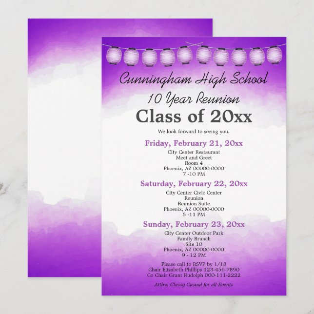 Convites Modelo de Reunião de Classe de Aquarela Puro (Frente/Verso)