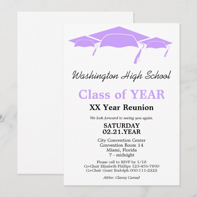 Convites Modelo de Reunião de Classe de Bonés de formatura  (Frente/Verso)