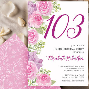 Convites Modelo de Rosas Cor-de-Rosa Floral 103º Aniversári