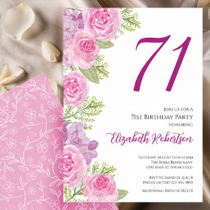 Convites Modelo de Rosas Cor-de-Rosa para 71º Aniversário