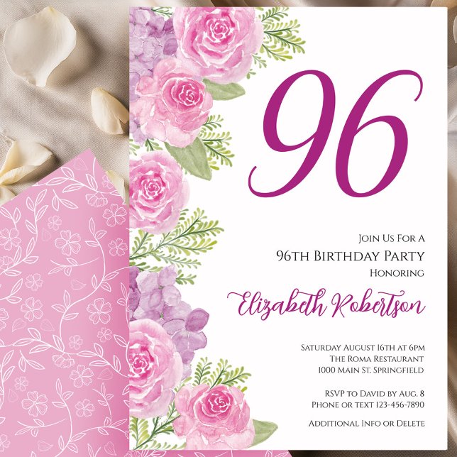 Convites Modelo de rosas cor-de-rosa para 96º aniversário (Criador carregado)