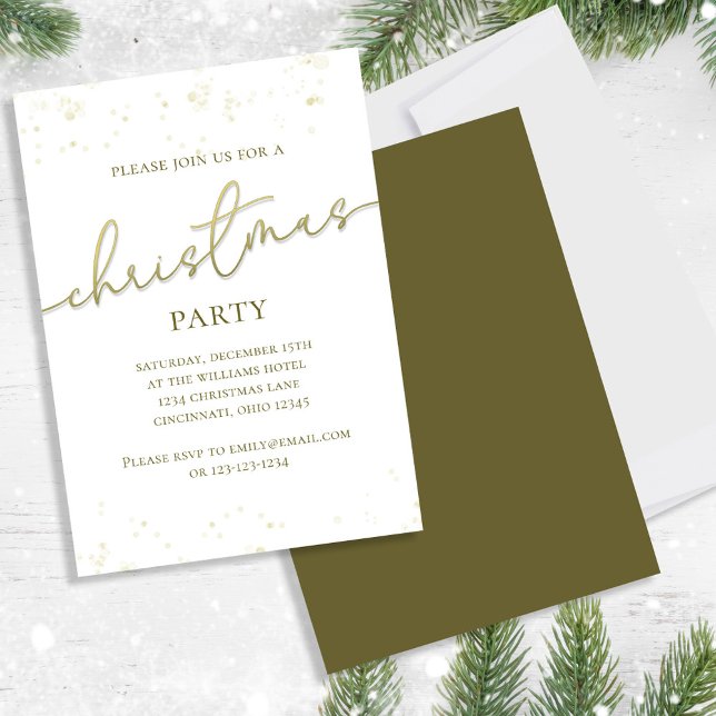 Convites Modelo de roteiro para festa de Natal em dourado (Holiday party gold gradient calligraphy script invitation. With a scannable QR Code.)