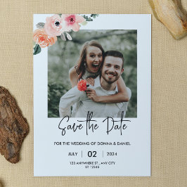 Convites Modelo de Save the Date de Foto Floral Romântica