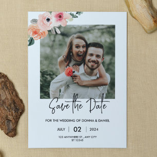 Convites Modelo de Save the Date de Foto Floral Romântica