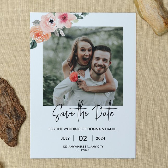 Convites Modelo de Save the Date de Foto Floral Romântica (Criador carregado)