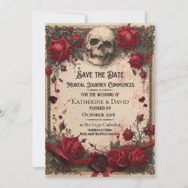 Convites Modelo de Save the Date Gótico com Caveira e Rosas