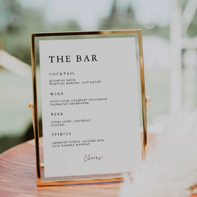 Convites Modelo de Sinal de Bar de Casamento, (Wedding Bar Menu Sign Template, Invitation)
