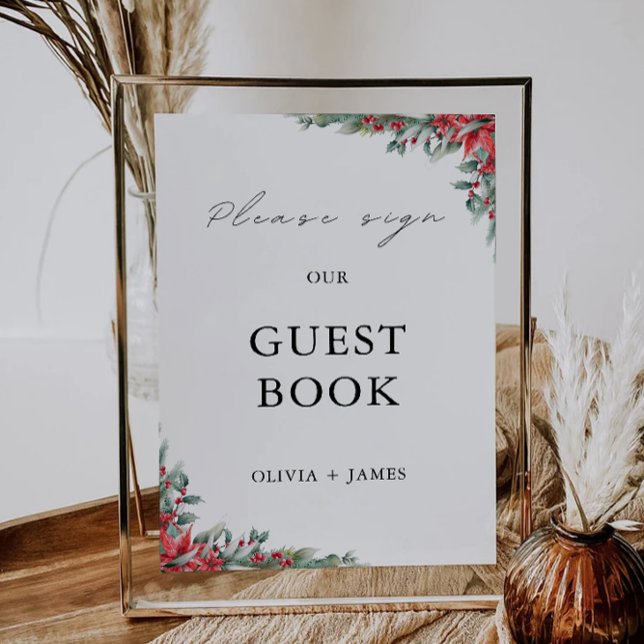 Convites Modelo de Sinal de Livro de Casamento de Natal (Christmas Wedding Guest Book Sign Template)
