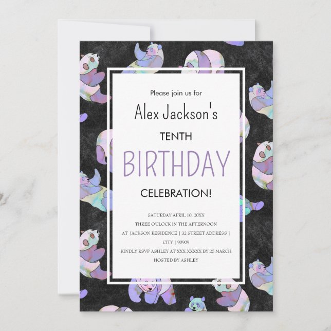 Convites Modelo de Urso Panda Colorido em Aquarela Fofo (Frente)