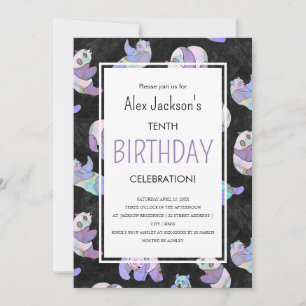 Convites Modelo de Urso Panda Colorido em Aquarela Fofo