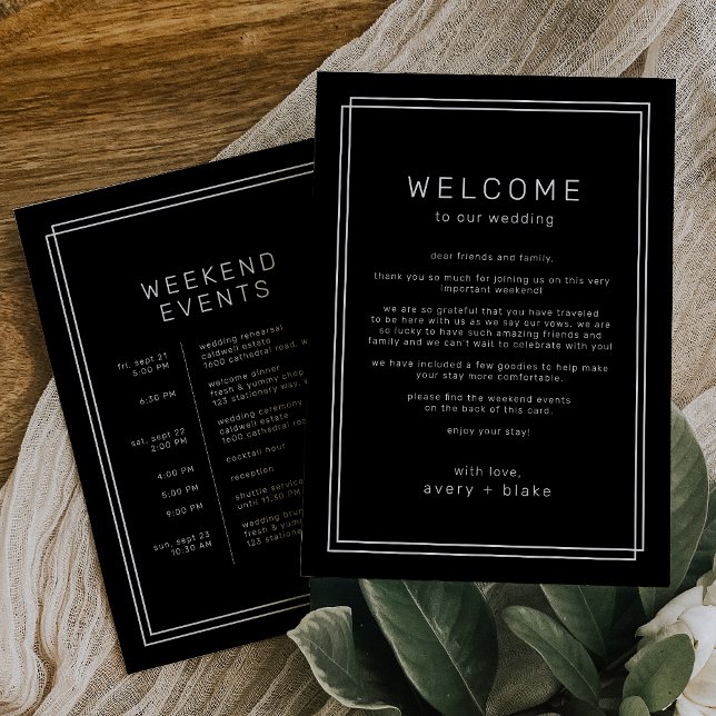 Convites MODELO do Final de Semana de Casamento Negro da AV (AVERY Black Wedding Weekend Itinerary Template)