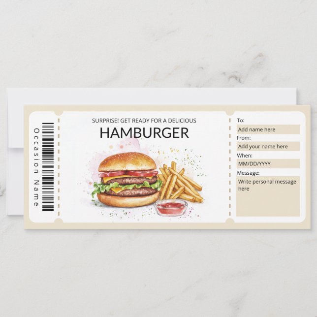 Convites Modelo do Hamburger Gift Voucher de Hamburger Edit (Frente)