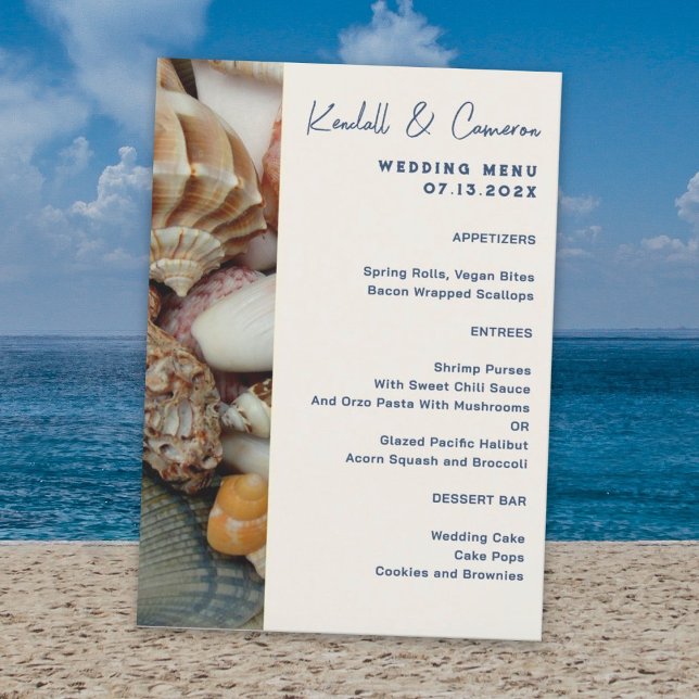 Convites Modelo do Menu Casamento Costeiro do Seashells (Criador carregado)