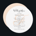 Convites Modelo do Menu Casamento Monograma Redondo<br><div class="desc">Redondo, ou quadrado, modelo de menu de casamento com monograma inicial em branco, ou cor de pêssego. Os cartões brancos têm um script preto para o título e o texto impresso para a lista de menus. Use espaços e letras maiúsculas para seções ou altere o texto conforme necessário. O monograma...</div>