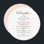 Convites Modelo do Menu Casamento Monograma Redondo<br><div class="desc">Redondo, ou quadrado, modelo de menu de casamento com monograma inicial em branco, ou cor de pêssego. Os cartões brancos têm um script preto para o título e o texto impresso para a lista de menus. Use espaços e letras maiúsculas para seções ou altere o texto conforme necessário. O monograma...</div>