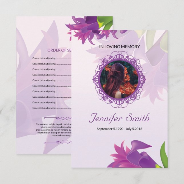 Convites Modelo do Programa Funeral (Frente/Verso)