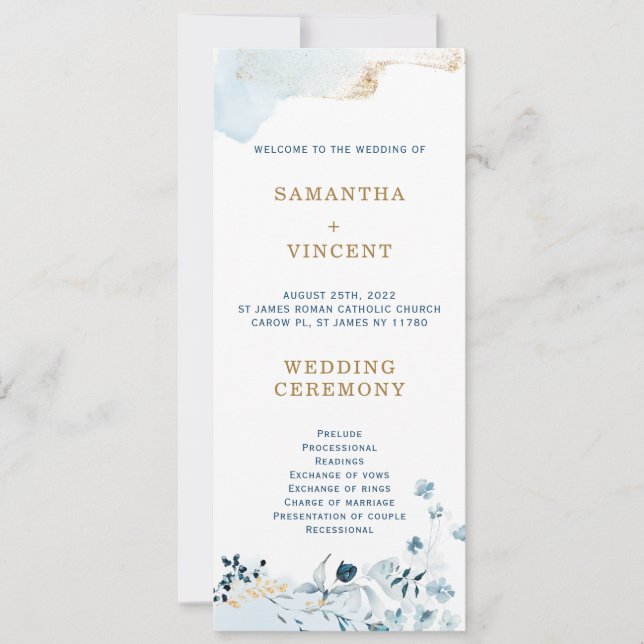 Convites Modelo do Programa Personalizado Azul e Dourado (Frente)